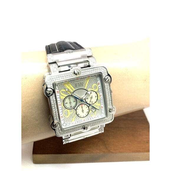 JBW Men's Watch JB6215 Phantom Diamond Quartz Silver Square 42mm Black Leather - Picture 11 of 14